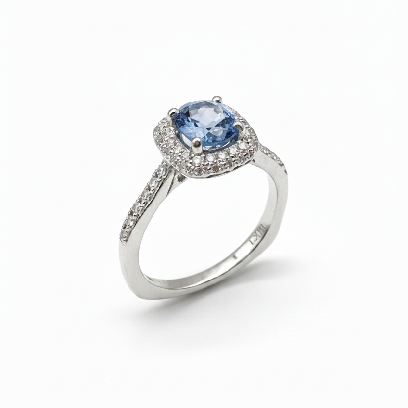 14KW Ceylon Blue Sapphire & Diamond Ring