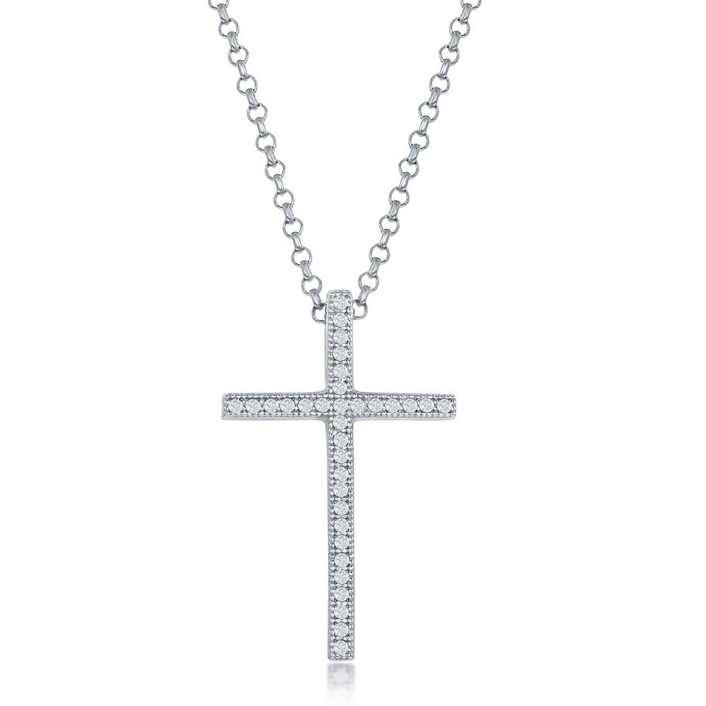 Sterling Silver Large Micro Pave Cross Pendant