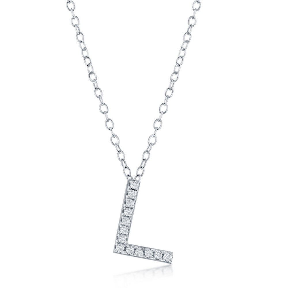 Sterling Silver, Micro Pave "L" Pendant Necklace