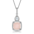 Silver White Topaz Teardrop w/Larger Rose Quartz & White Topaz Border  Necklace