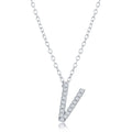 Sterling Silver Micro Pave "V" Pendant Necklace