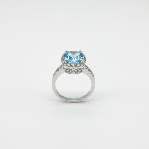 14KW Diamond & Blue Topaz Ring