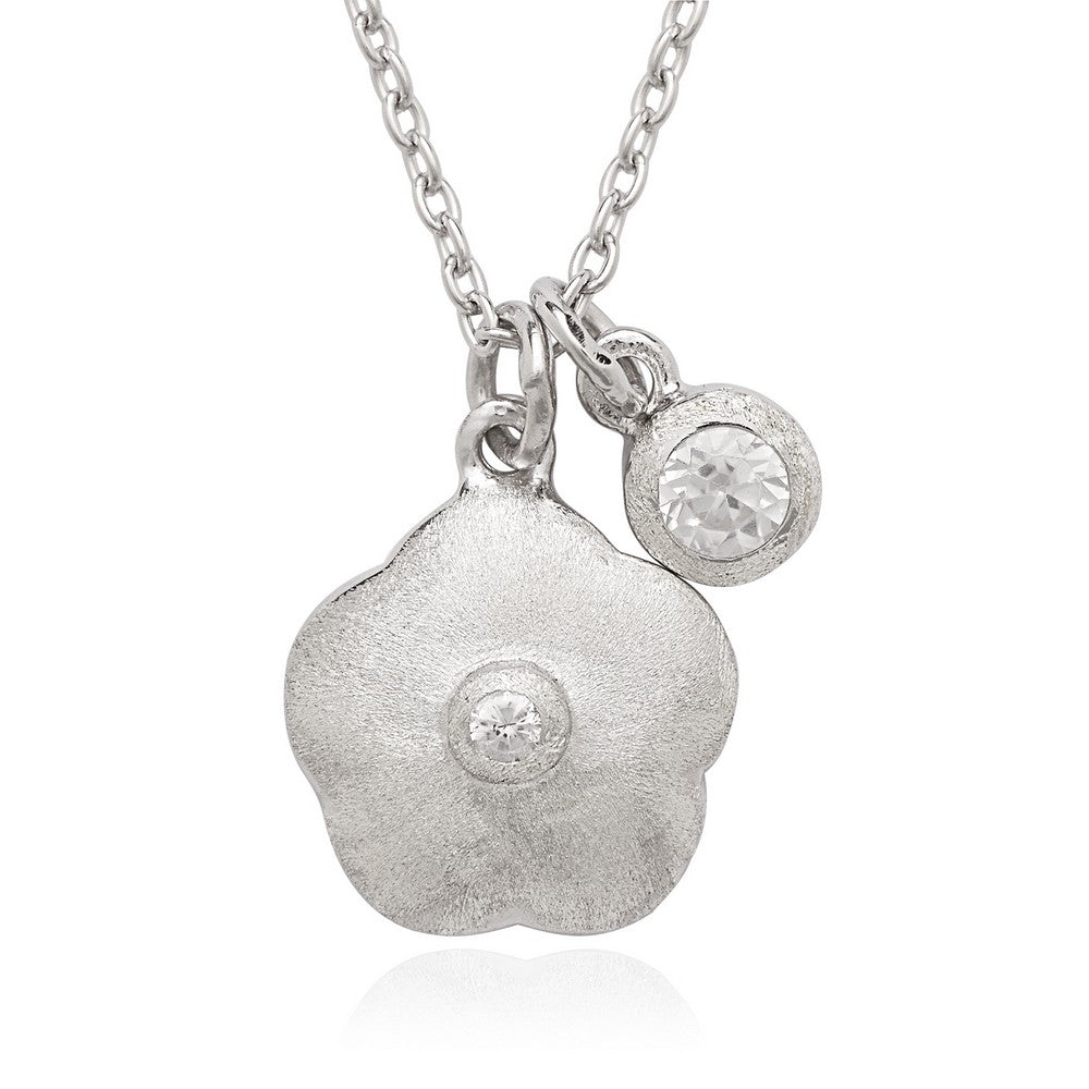 Sterling Silver Small CZ with Flower Double Pendant Childs Necklace