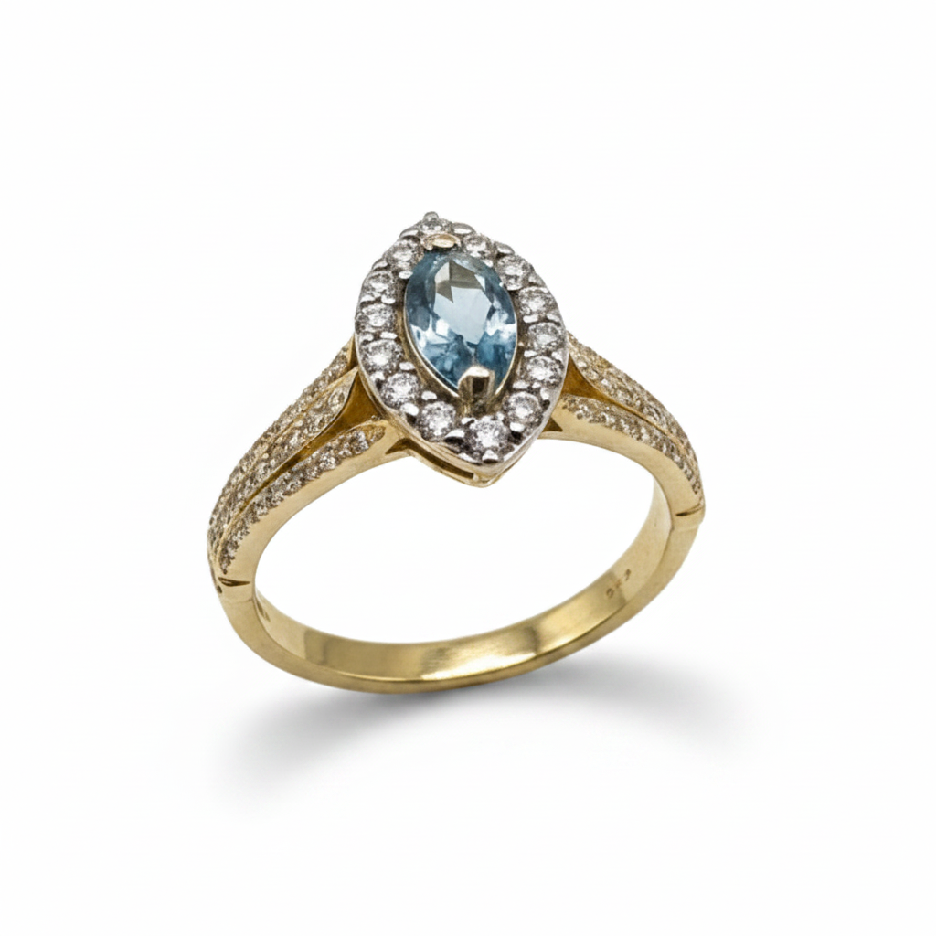 14KY Aquamarine &Diamond Ring