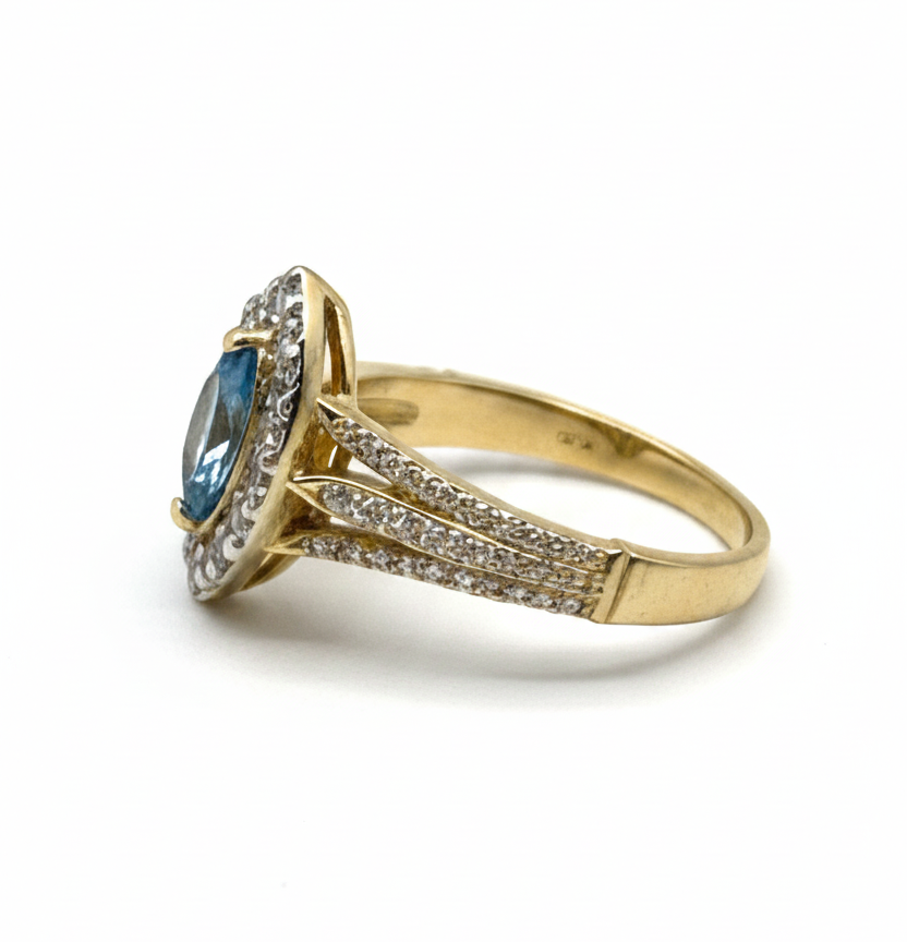 14KY Aquamarine &Diamond Ring