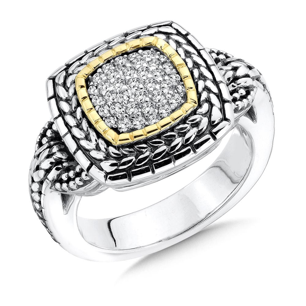 Colore Diamond Silver and Gold Square Top Ring
