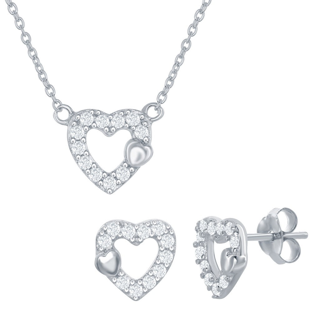 Child’s Open Heart w/CZ Necklace Set