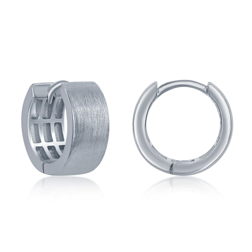Silver Brushed Huggie Hoops