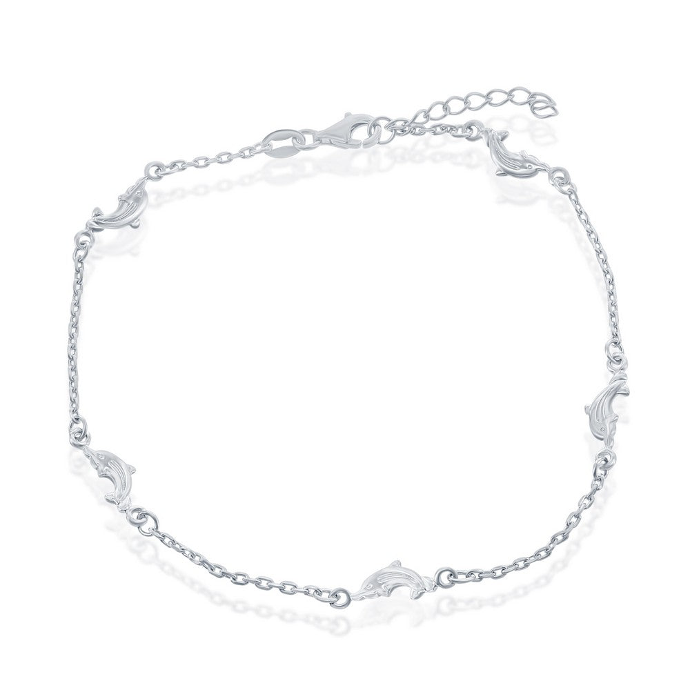 Sterling Silver Dolphins Anklet