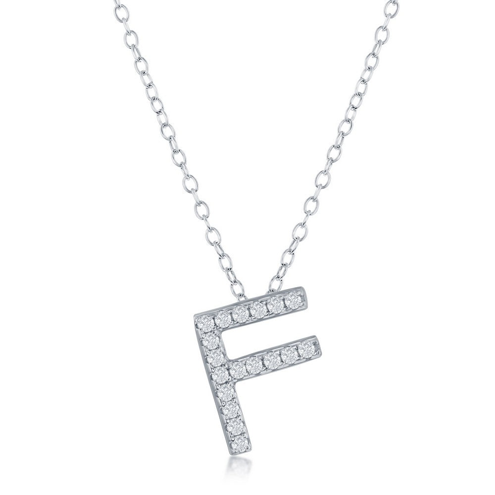 Sterling Silver Micro Pave "F" Pendant Necklace