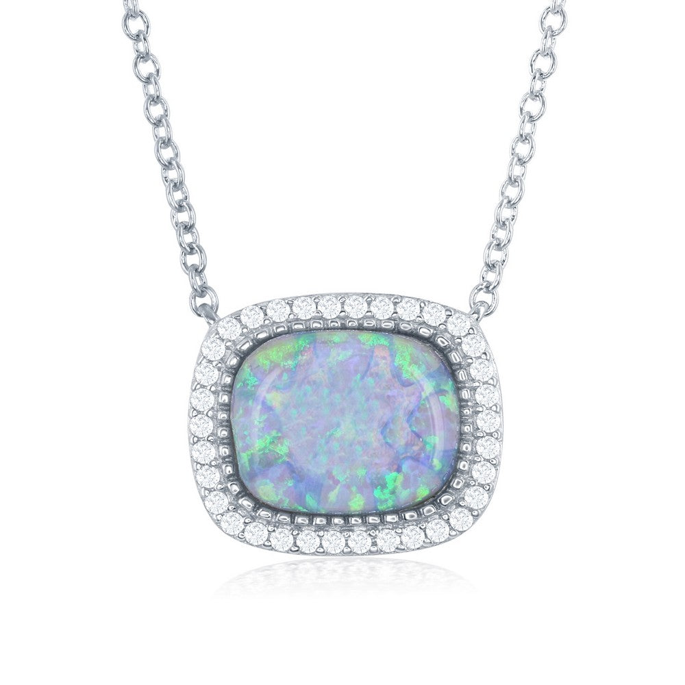 Silver Opal & CZ Necklace