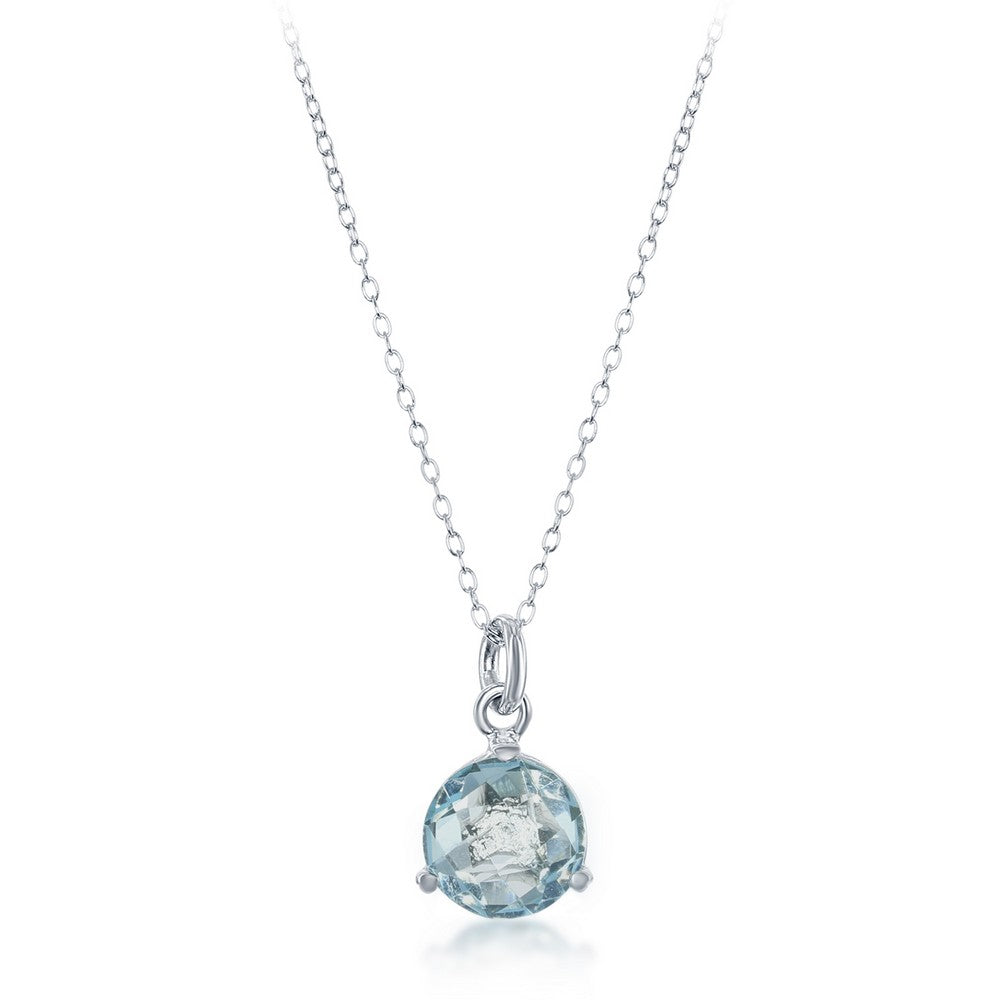 Sterling Silver Round Blue Topaz Necklace