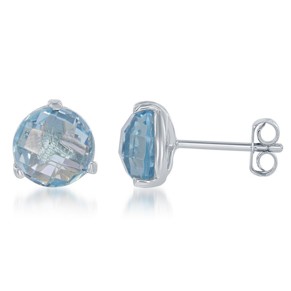 Checkerboard Cut Blue Topaz Studs