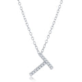 Sterling Silver Micro Pave "T" Pendant Necklace