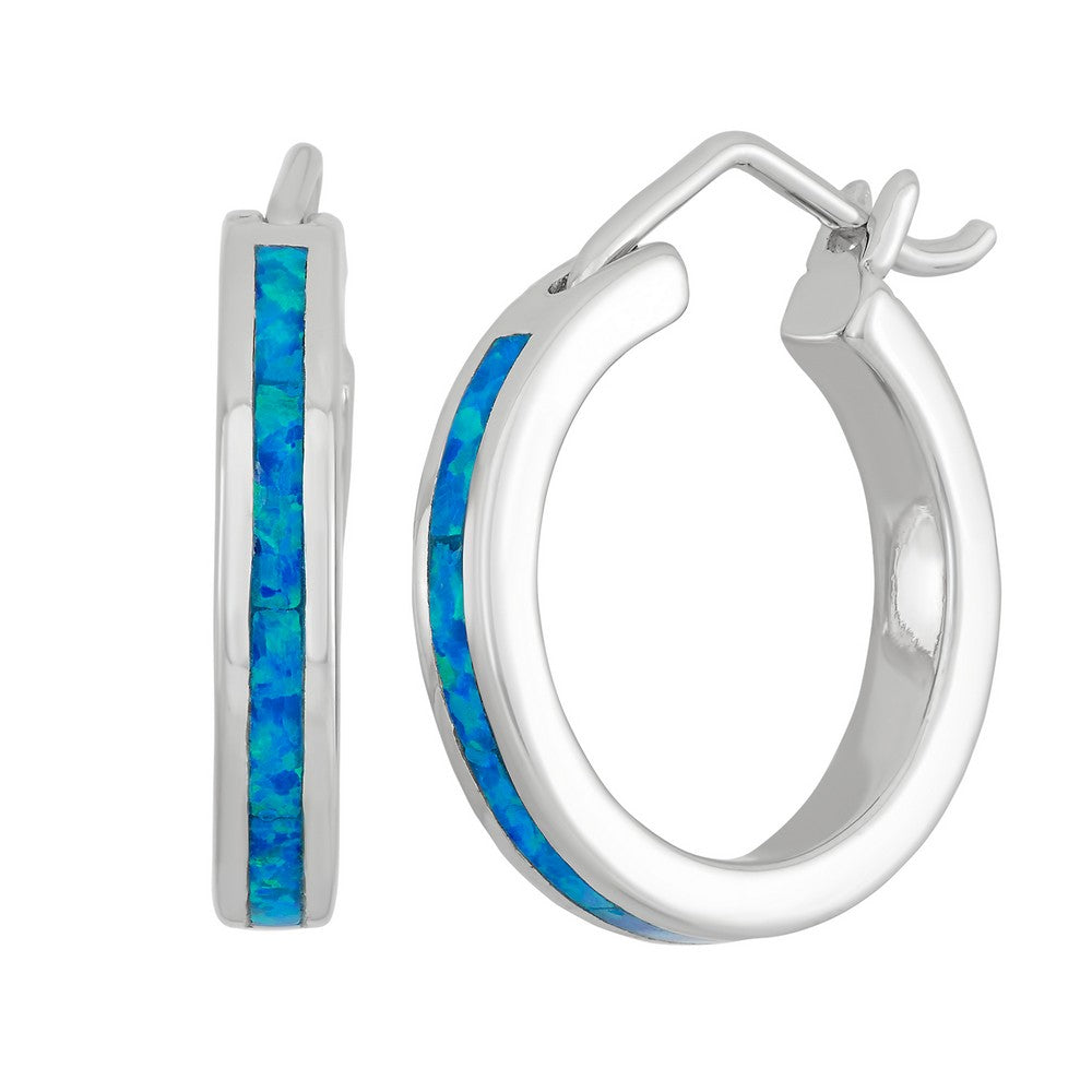 Sterling Silver, Blue Opal Hoop Earrings