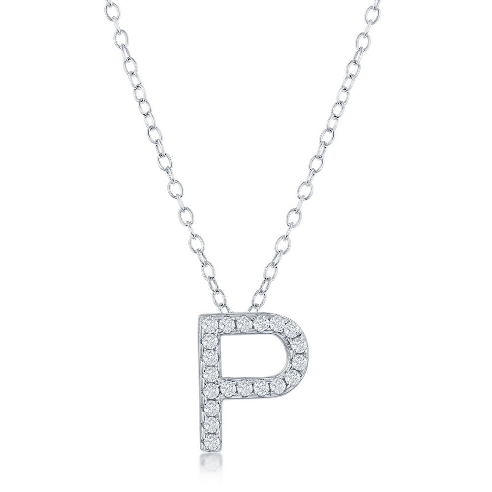 Sterling Silver Micro Pave "P" Pendant Necklace