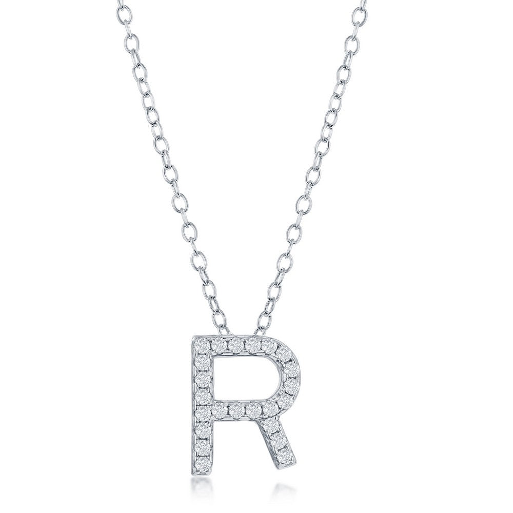 Sterling Silver, Micro Pave "R" Pendant Necklace