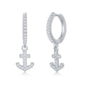 Anchor Silver & CZ Huggie Anchor Earrings