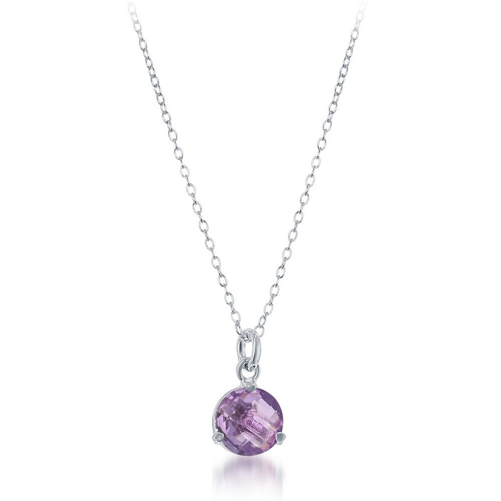 Sterling Silver Round Amethyst Necklace