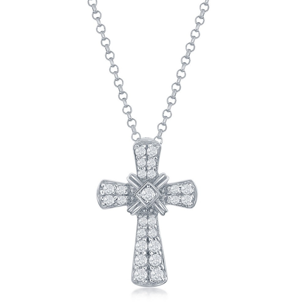 Silver CZ Cross Pendant with Chain