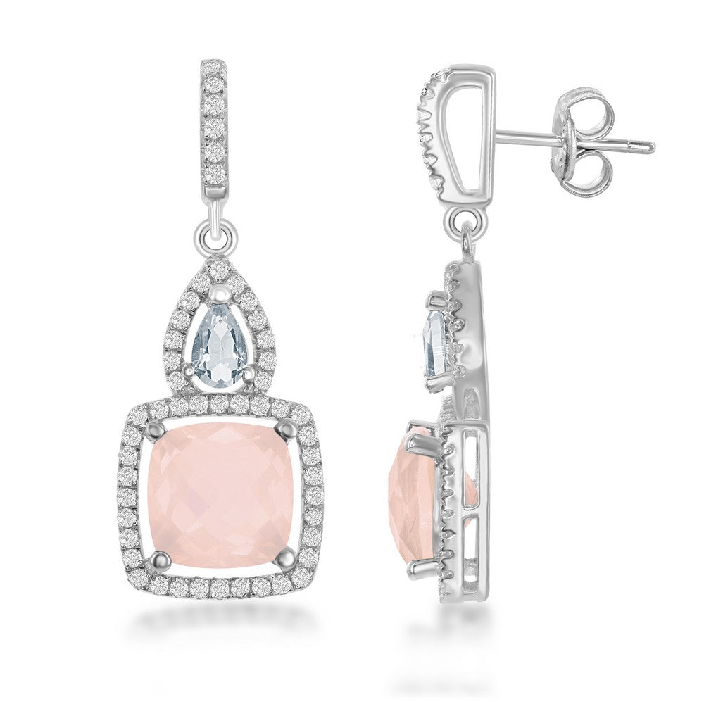Sterling Silver White Topaz, Rose Quartz & White Topaz Earrings