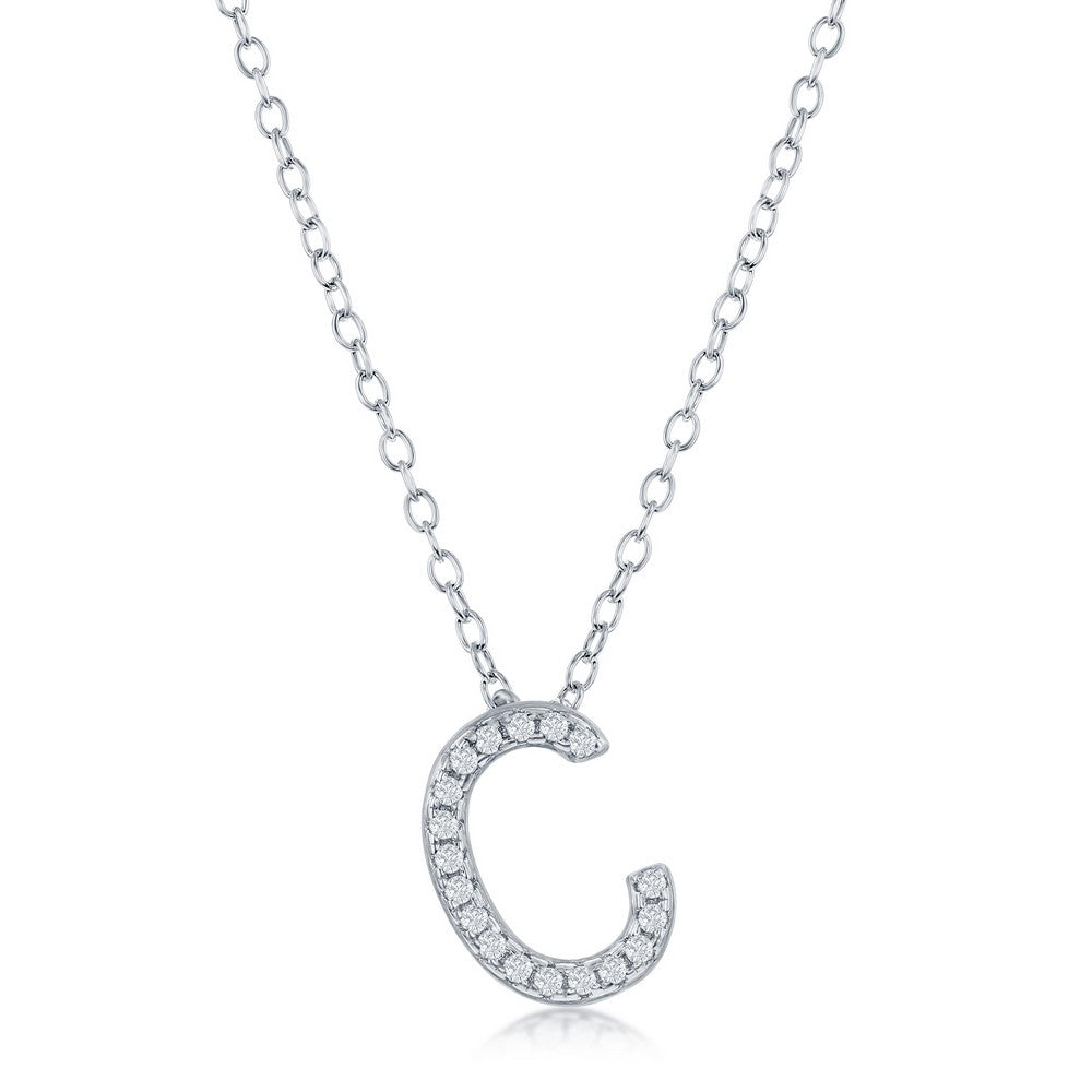 Sterling Silver, Micro Pave "C" Pendant Necklace