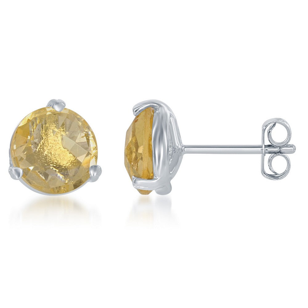 Checkerboard Cut 8mm Citrine Studs