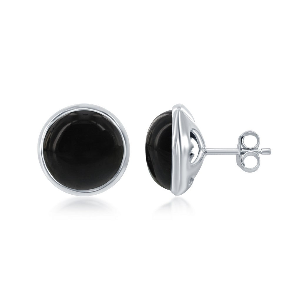 Sterling Silver, Natural Stone Stud Earring - Onyx