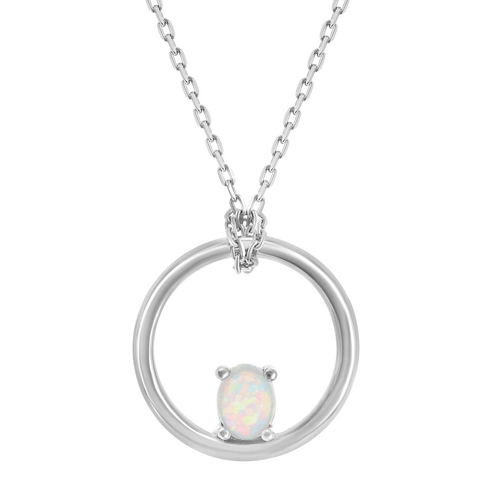 Sterling Silver, Open Circle with White Opal Oval Pendant w/Chain