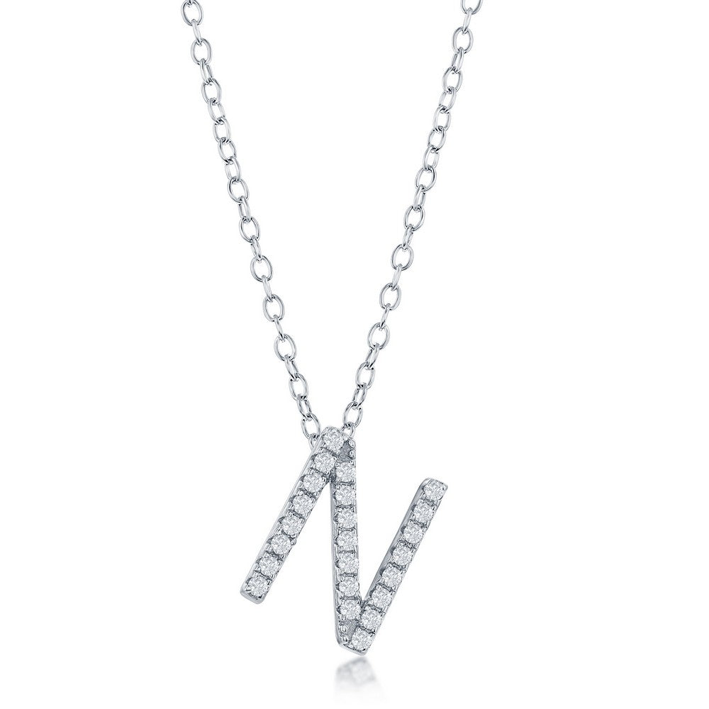 Sterling Silver Micro Pave "N" Pendant Necklace