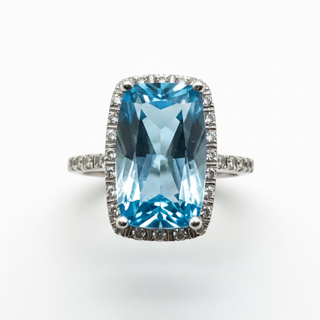 14KW Diamond & Blue Topaz Ring