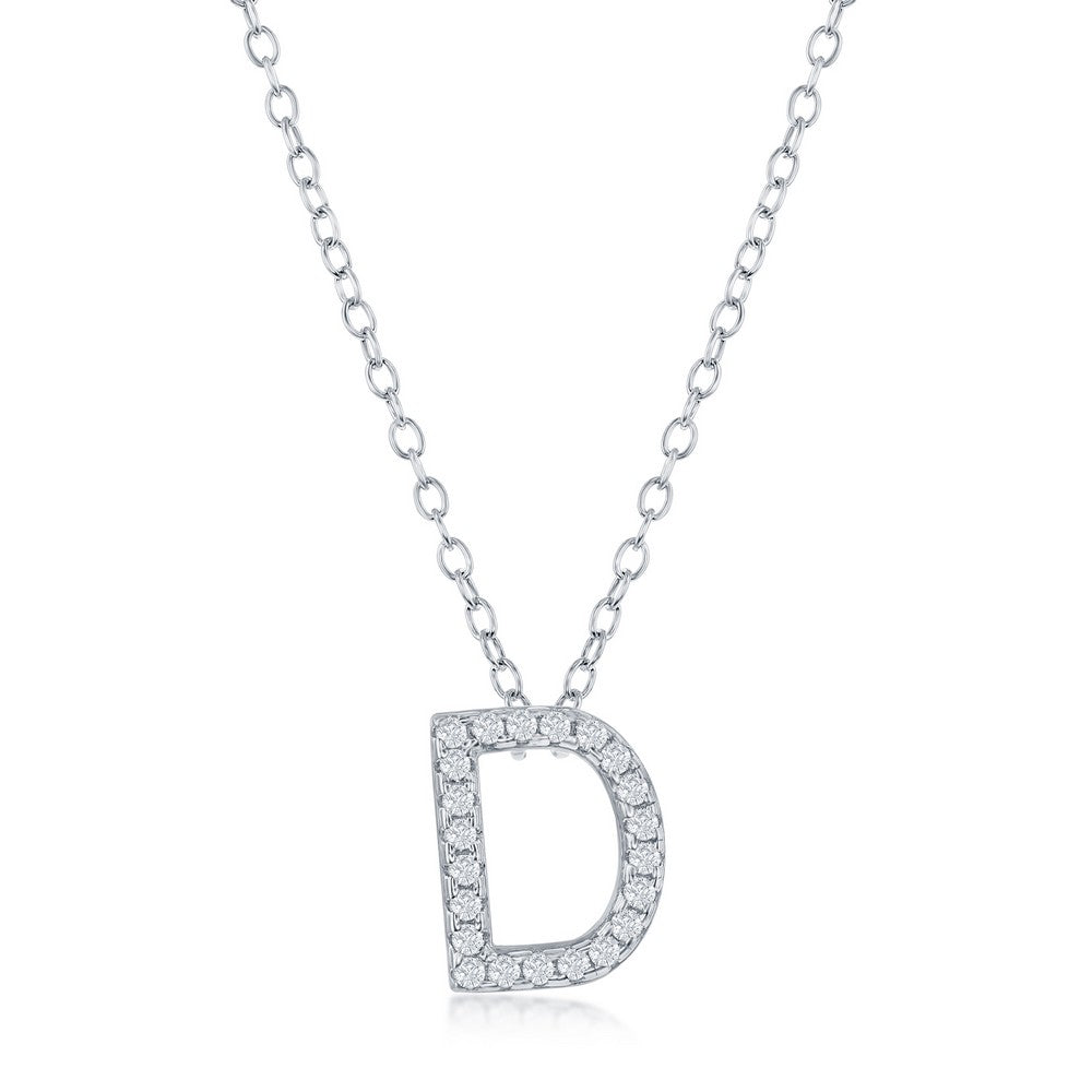 Sterling Silver, Micro Pave "D" Pendant Necklace