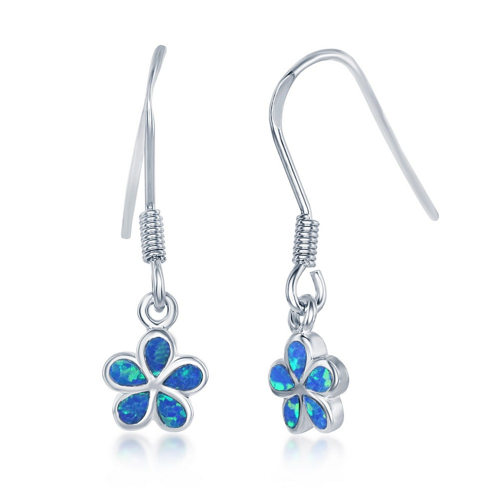 Sterling Silver, Blue Inlay Opal Flower Earrings