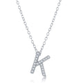 Sterling Silver Micro Pave "K" Pendant Necklace