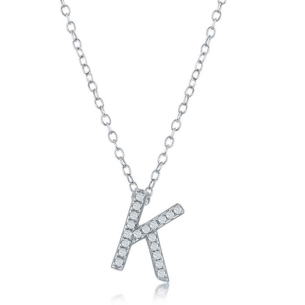 Sterling Silver Micro Pave "K" Pendant Necklace