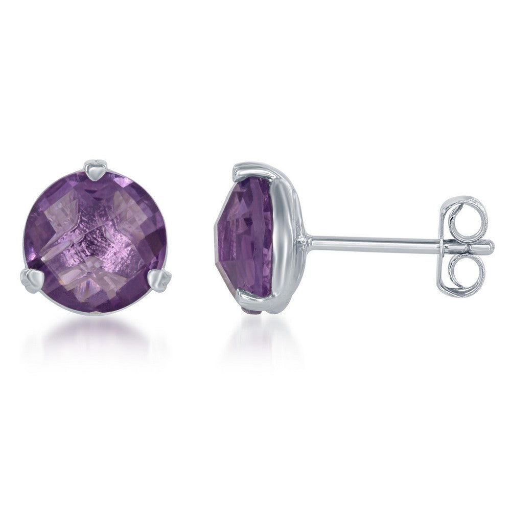 Checkerboard Cut 8mm Amethyst Studs