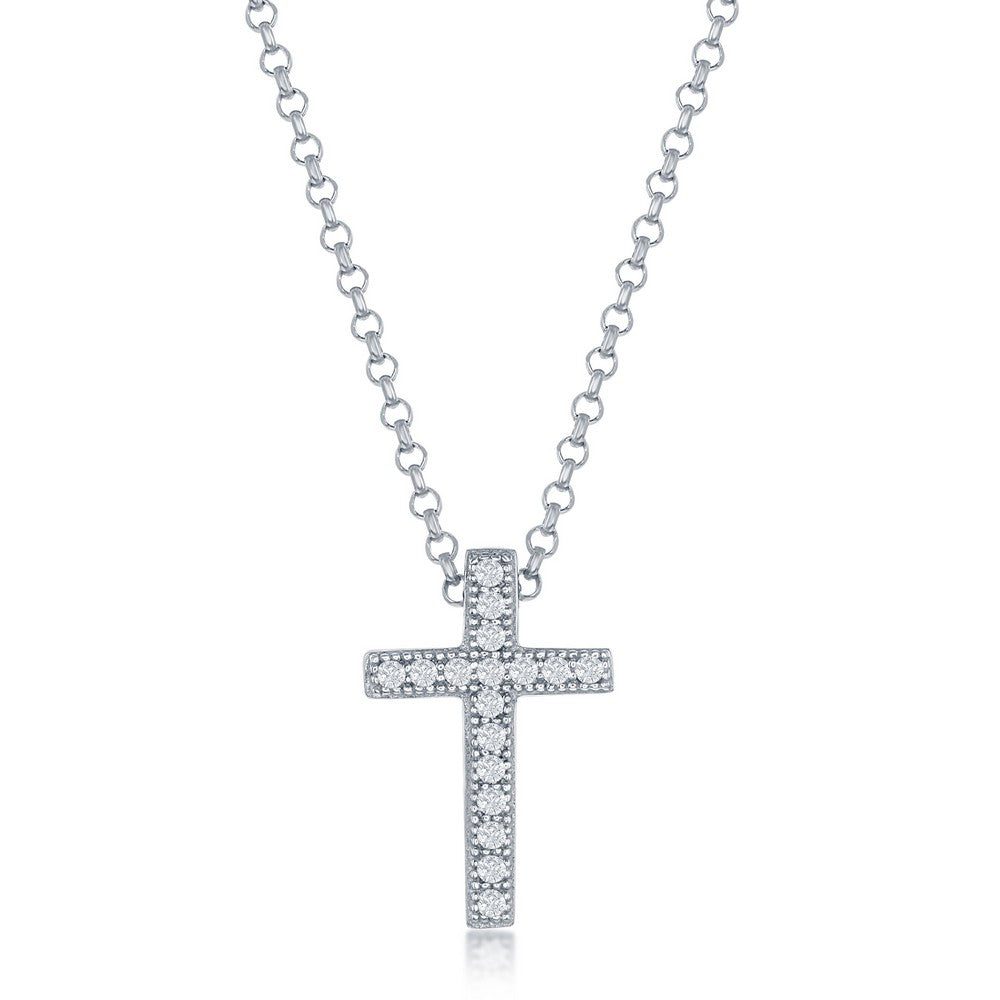 Sterling Silver Small Micro Pave CZ Cross Pendant