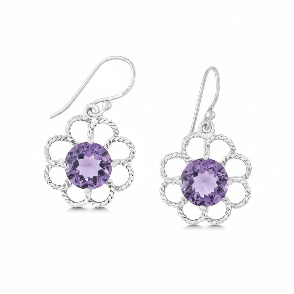 Amethyst Flower Dangle Earring