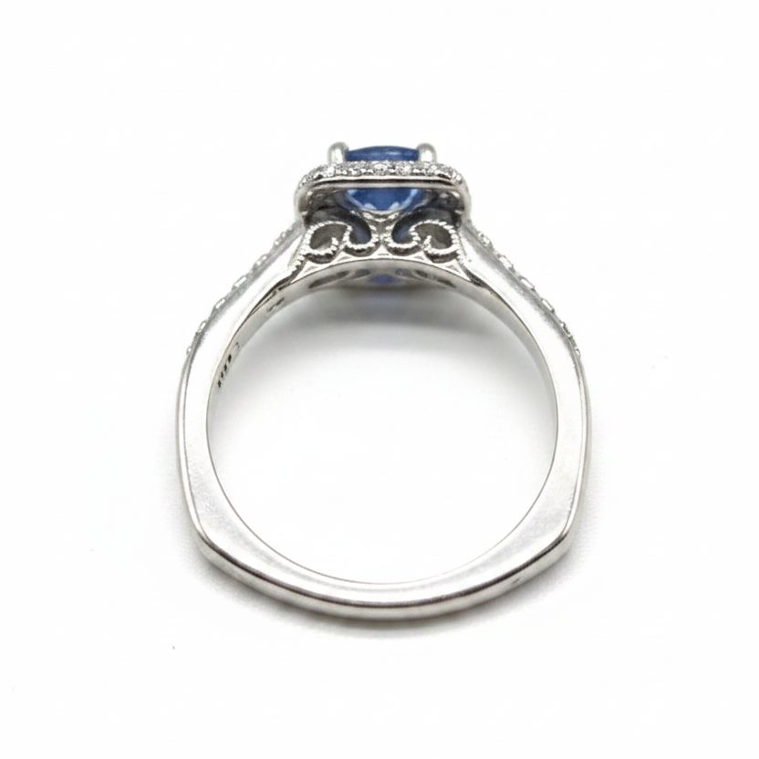 14KW Ceylon Blue Sapphire & Diamond Ring