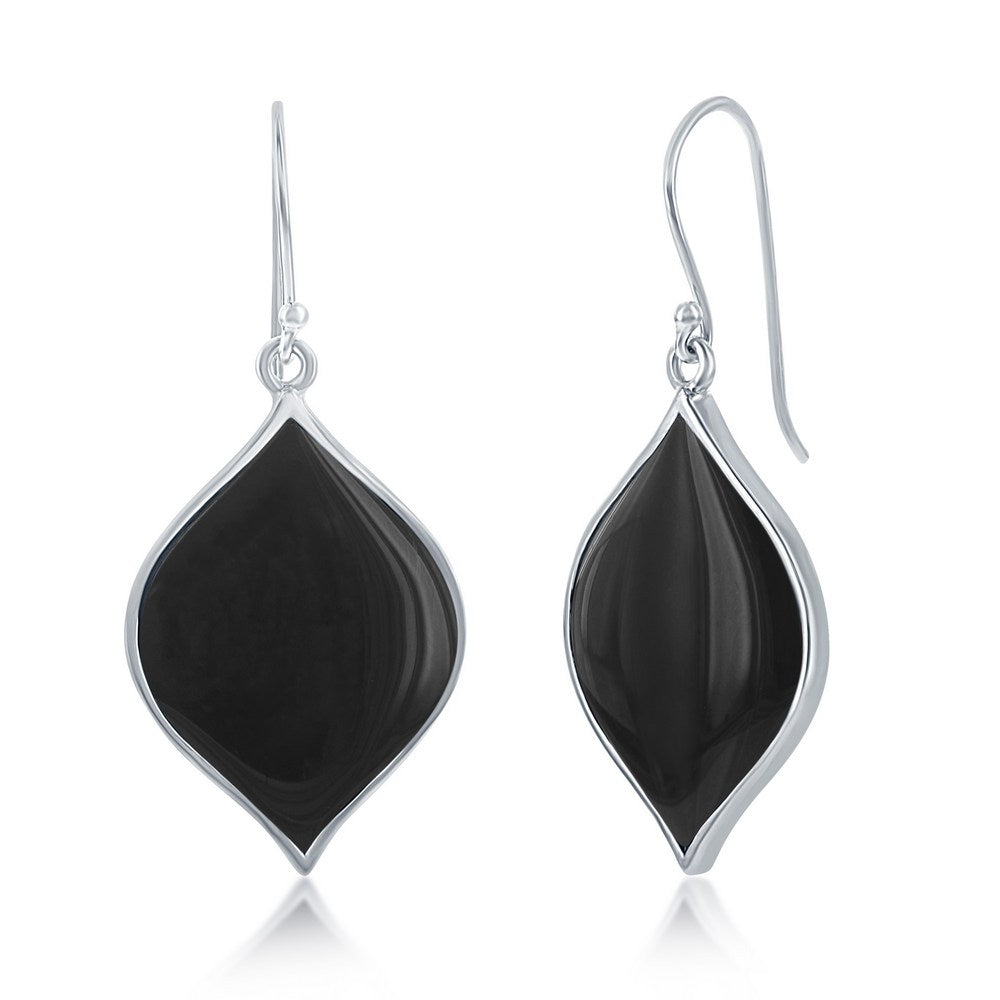 Sterling Silver Black Agate Marquise Shaped Earrings
