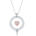 Sterling Silver Two-Tone Spinning Disc Micro CZ Pave Heart