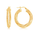 30mm Twisted Yellow Gold Plated Silver Hoops