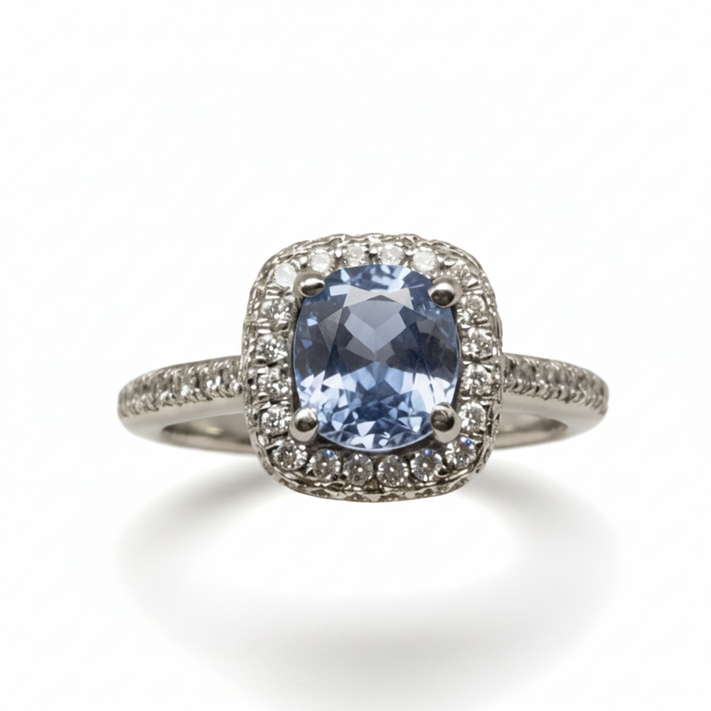 14KW Ceylon Blue Sapphire & Diamond Ring