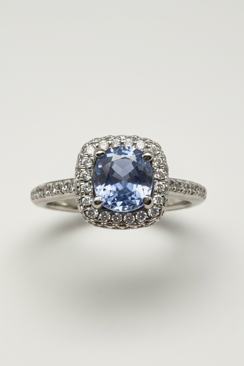 14KW Ceylon Blue Sapphire & Diamond Ring
