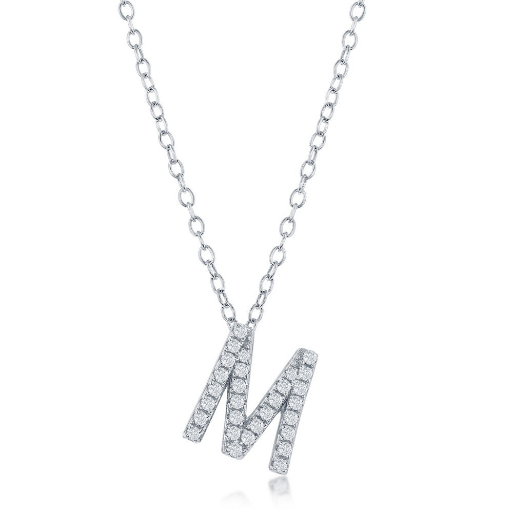 Sterling Silver Micro Pave "M" Pendant Necklace