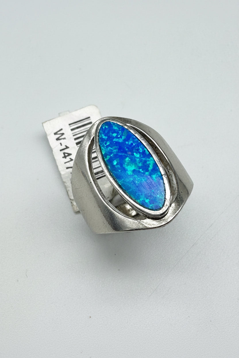 Extra Wide Silver Ring with Opal