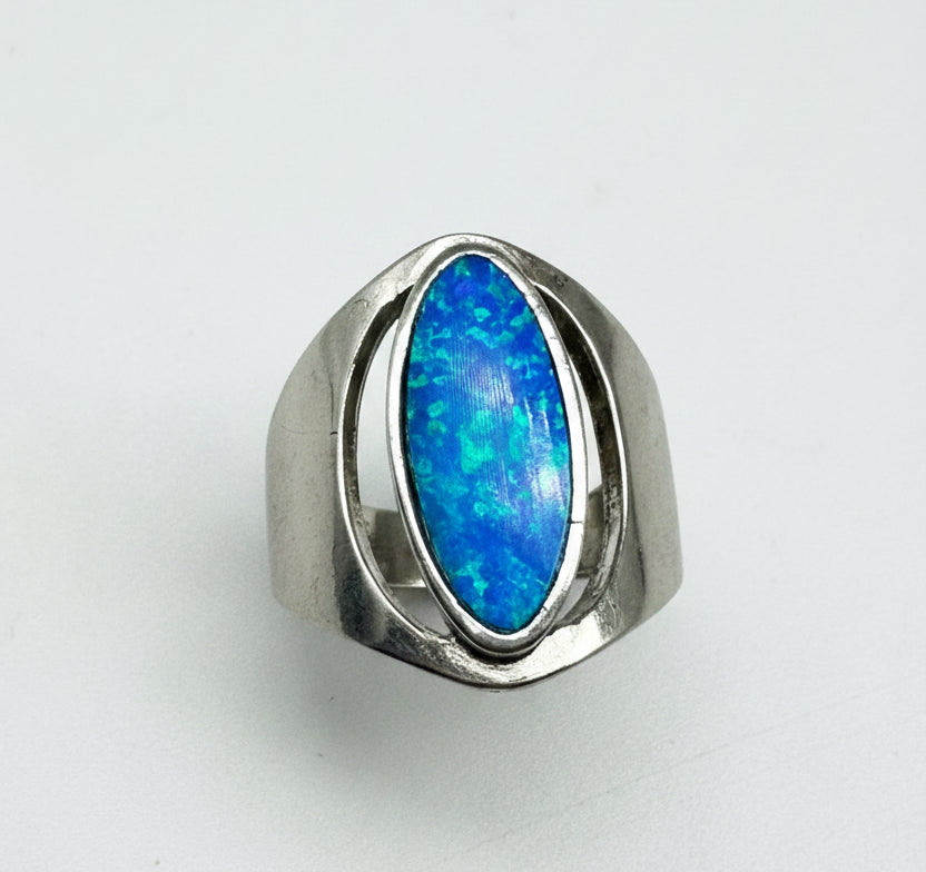 Extra Wide Silver Ring with Opal