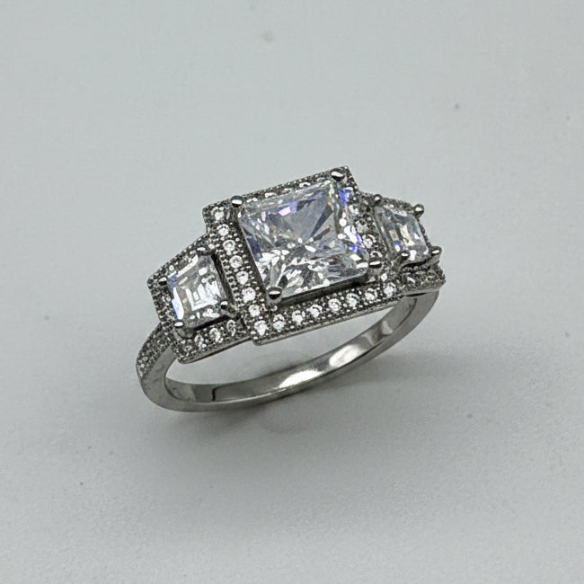 Sterling 3-Stone Princess Cut Ring