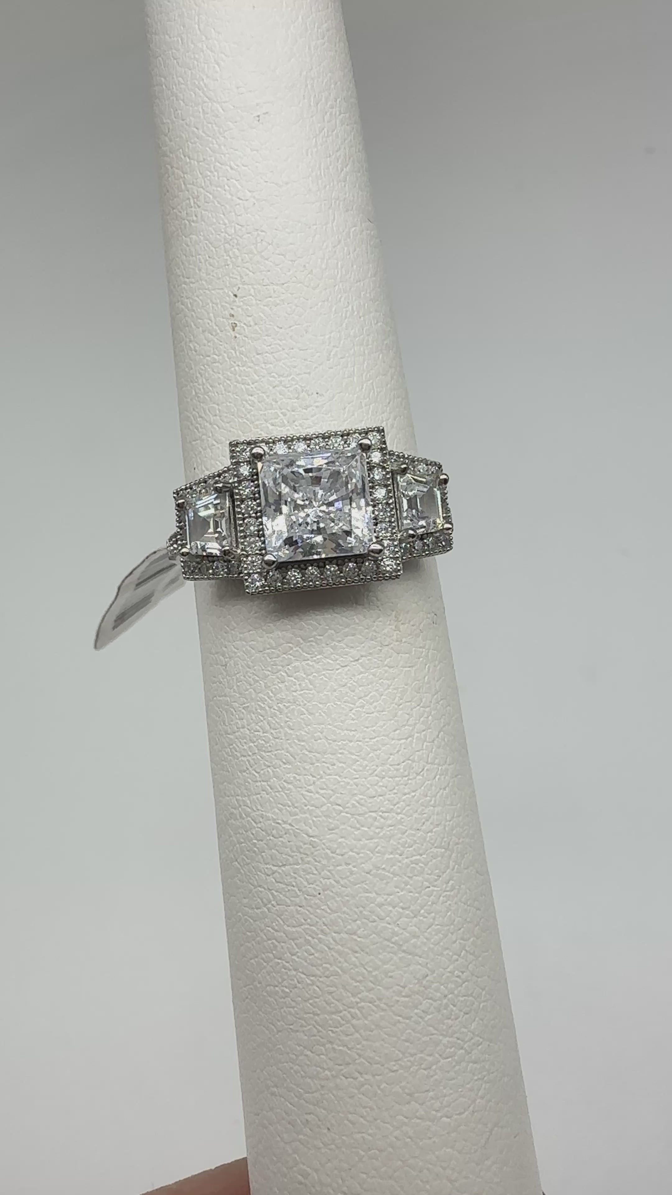 Sterling 3-Stone Princess Cut Ring