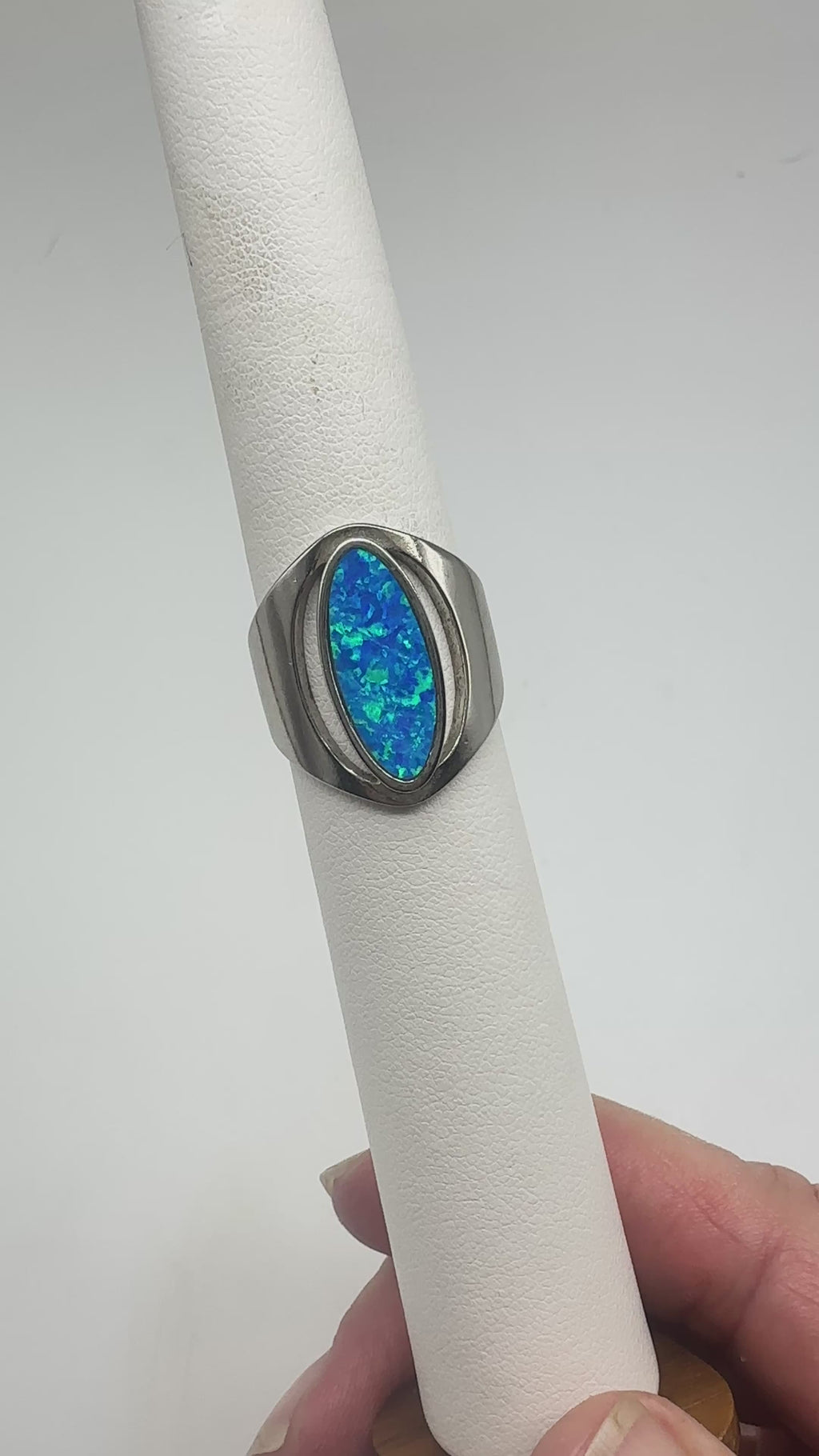 Extra Wide Silver Ring with Opal